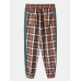 Mens Plaid Side Patchwork Drawstring Elastic Waist Casual Cotton Jogger Pants