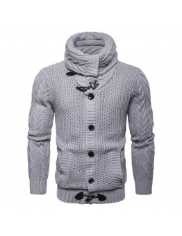 Men’s Casual Knit Flexible Breathable Thickened Buttons Solid Color Winter Long Sleeve Sweaters