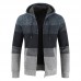 Mens Thick Velvet Casual Thermal Knitting Cardigans Hooded Color Matching Sweaters