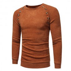 Autumn Winter Men’s Fashion Button Design Pullovers Casual Slim Round Neck Long Sleeved Pullover Swe