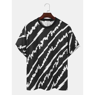 Men Brush Pattern Round Neck Short Sleeve Soft Cool Casual T  Shirts LU MINGKUN-Exclusive link