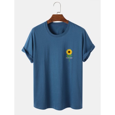 Mens Sunflower Print Round Neck Short Sleeve T  Shirt LU MINGKUN-Exclusive link