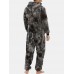 Mens Tie Dye Warm Fleece Plush Hooded Jumpsuit One Piece Home Sleepwear