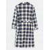 Mens Plaid Print Long Sleeve Comfy Sleepwear Bathrobe Home Robe With Pocket