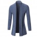 Men’s Fashion Knitting Cardigans Long Section Pure Color Turndown Collar Casual Outwear