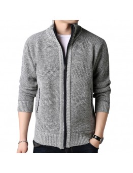 Mens Winter Casual Comfy Breathable Fleece Thicken Zipper Fly Long Sleeve Cardigans