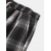 Mens Plaid Casual Drawstring Cuff Pants With Pocket