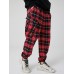 Mens Vintage Plaid Multi Pocket Cotton Jogger Pants